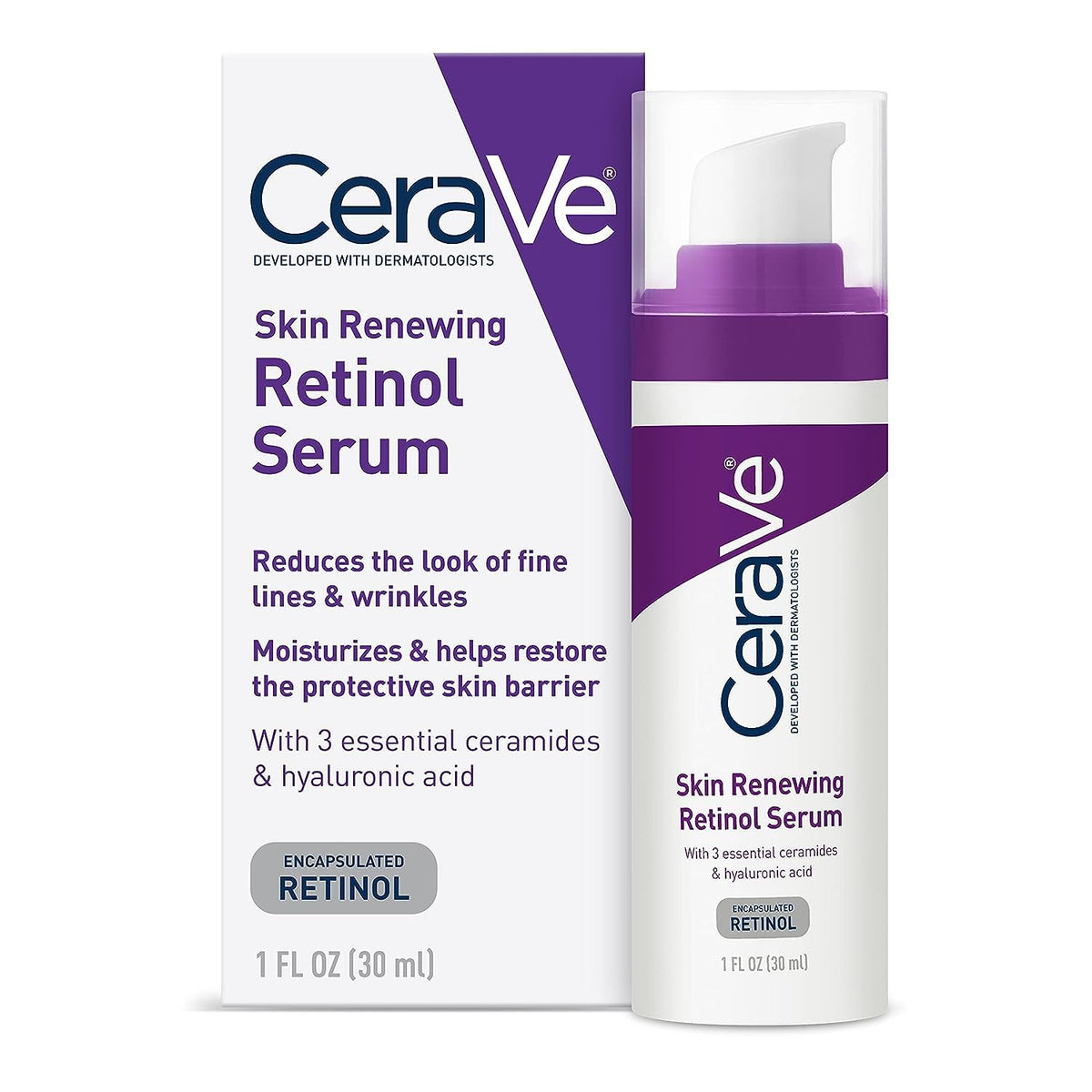 CeraVe Anti Aging Retinol Serum For Face Encapsulated Retinol With Hyaluronic Acid Niacinamide & Ceramides Smooths Wrinkles & Fine Lines Gentle Skin Brightening Serum Fragrance Free 1 Oz